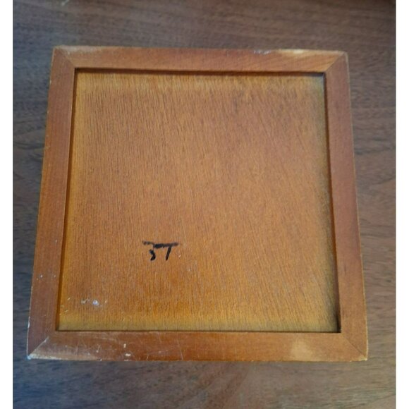 Handcrafted Wooden Trinket Box With Abstract Painted Tile Lid Artist Signed Lila - Picture 4 of 9